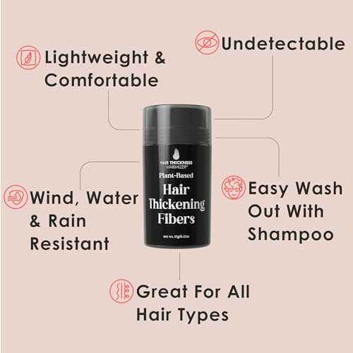 Hair Fibers for Thinning Hair For Women, Men. Plant-Based Formula for Instant Hairline & Bald Spot Coverage. Non-Itchy, Easy to Wash Out (Black)