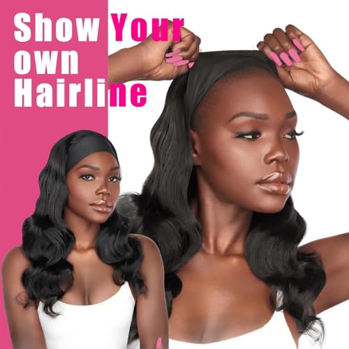 Body Wave Headband Human Hair Wig 22 Inch Headband Half Wigs Human Hair 10A Brazilian Glueless Human Hair Wigs None Lace Front Wigs Virgin Curly Human Hair Wigs 150% Density Natural Color