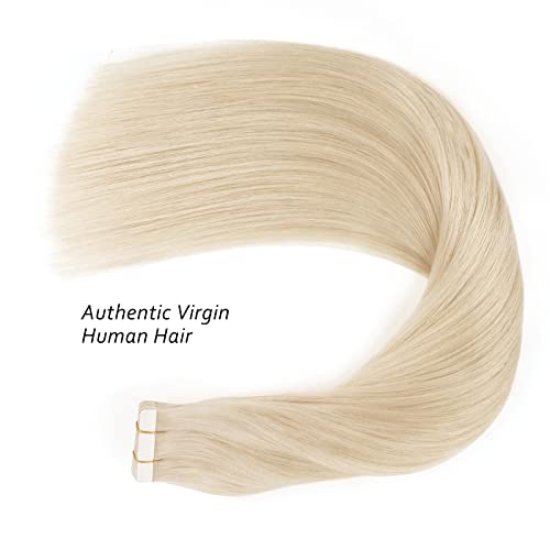 Lovrio 22" 20pcs 50g Tape in Human Hair Extensions Color 60 Platinum Blonde Prime Silky Straight Skin Weft Remy Human Hair