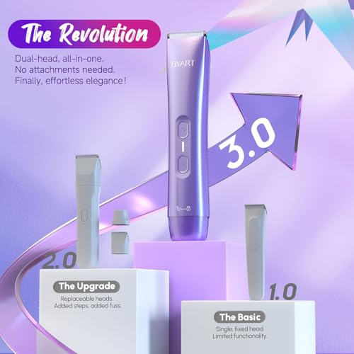 Bikini Trimmer for Women Dual Head - IPX7 Waterproof & Painless Electric Razors for Beauty, Pubic Hair, Face, Legs & Underarms? Portable Cordless Shaver with Fast Charging (Purple)