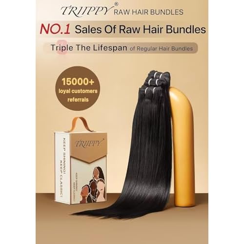 TRIIPPY Straight Bundles Human Hair,100% Raw Cambodian Hair Sew In Weave Single Bundle,Triple The Lifespan Over Regular Virgin Hair Bundle,No.1 Raw Hair Brand On Amazon(18 Inch,Natural Color)