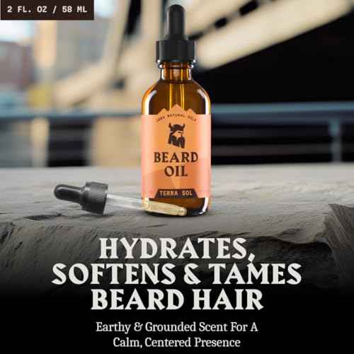 Striking Viking Beard Oil for Men - Naturally Derived Conditioner with Almond, Tea Tree, Argan & Jojoba Oil for Beard Growth, Softening & Moisturizing (2 Fl Oz (Pack of 1), Terra Sol)
