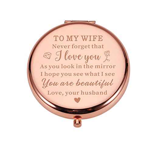 Boo Basket Stuffers for Husband from Her Wife Anniversary Mirror Gift for Wife Her 10 Year Anniversary I Love You Gifts for Female Women Makeup Mirror Gift Wedding Inspirational Gifts Female