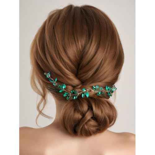 Simple Rhinestone Headband Green Red Wedding Hair Accessories for Brides Bohemian Tiaras for Women and Girls Goddess Costume Hair Decoration Party Christmas Prom Bridesmaid Gifts(Green)