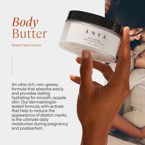 ANYA Body Butter, 5oz - Stretch mark repair and prevention lotion. Dermatologist-tested, Breastfeeding Safe ultra-rich cream, keeps skin hydrated postpartum. Essentials Gifts Baby Shower Gifts