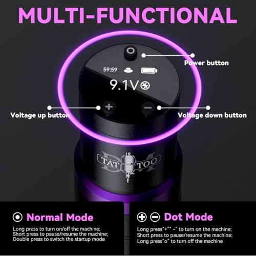 Tattoo Gun Wireless Tattoo Machine Multi-function Tattoo Pen with Smart Display 7 Strokes Length for Tattoo Artists