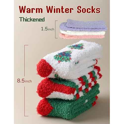 72-Needle Buttery Soft Christmas Fuzzy Socks for Women, Christmas Gifts Stocking Stuffers, Fluffy Cozy Warm Thick Winter Cute Holiday Socks 3 Pairs