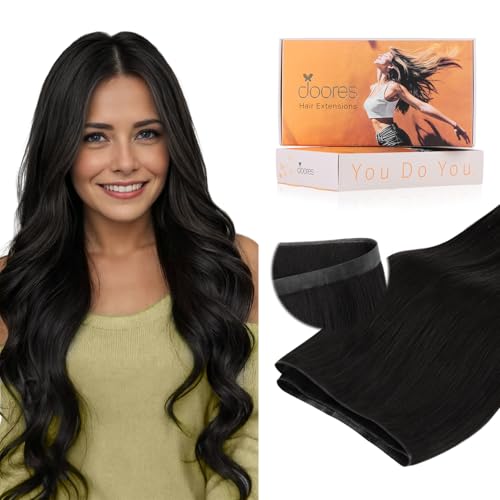 DOORES Genius Seamless Weft Hair Extensions Tape in, Natural Black 20 Inch 60g, Invisible Wide Tape Extensions Silky Remy Hair, Natural Looking Quick Wear