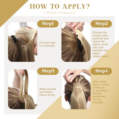 Ve Sunny Ponytail Extension Real Human Hair for Women Clip in Ponytail Hair Extension Straight Hair Pieces Wrap Around Dark Brown Mix Medium Brown Highlights Brown Balayage 14inch 80G
