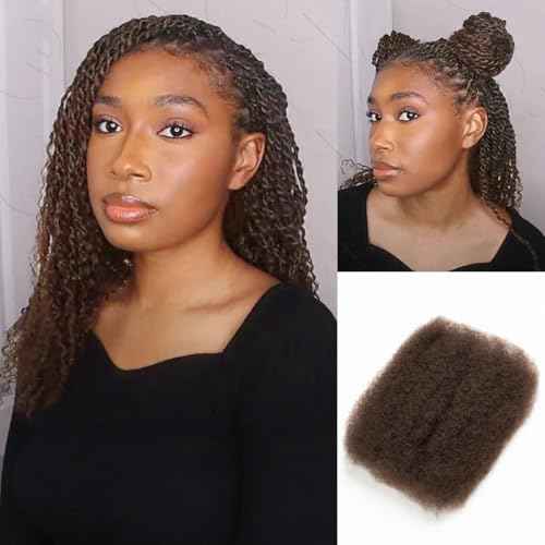 REBECCA FASHION Afro Kinky Bulk Human Hair 50g/Pack Braiding Hair for Dreadlock Extensions, Loc Repair, Afro Kinky Curly Human Hair Bulk for Twist 18 Inch Chocolate Brown Color
