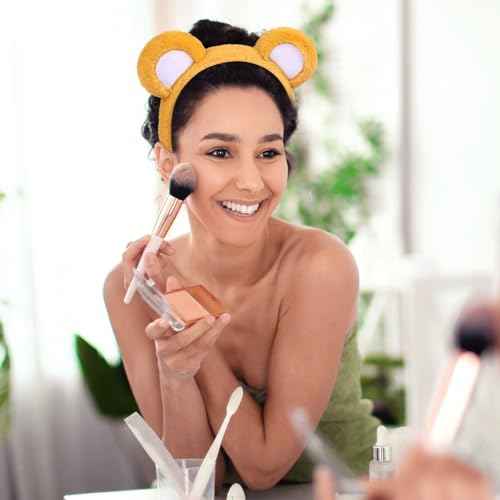 Sightor Yellow Bear Ears Headband, Cute Bear Hairband Bear Ear Head Wear for Makeup Washing Face Animal Cosplay Soft Bear Headband