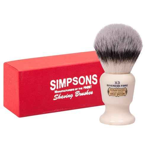 Simpsons Shaving Brush Commodore X3 Sovereign Fibre - Faux Ivory Handle - Premium Wet Shave Tool for Rich Lather - Extra Soft & Dense - Luxury Shaving Brush for Smooth, Comfortable Grooming