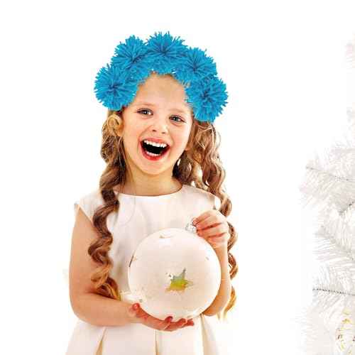 Degpum Blue Fuzzy Headband Pom Pom Headband for Adult Women Birthday Party Costumes Cosplay Halloween Christmas Costume Headbands