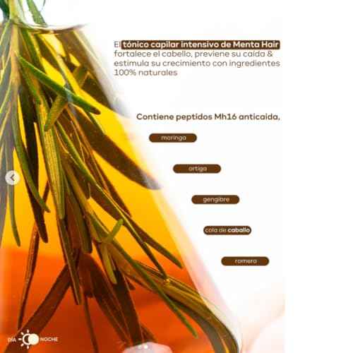 Tonico capilar anticaida y crecimiento con romero y jengibre Menta Hair - Vegan Natural Extracts - Horsetail, Moringa, Rosemary, Chamomile extract ? No Parabens 250ml Artesanal