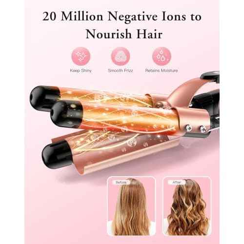 Waver Curling Iron Wand, BESTOPE PRO 5 in 1 Curling Wand Set with 3 Barrel Hair Crimper for Women, Fast Heating Hair Wand Curler in All Hair Type