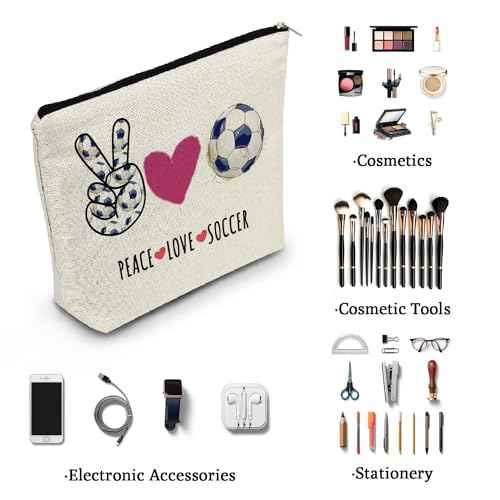 Soccer Gifts Cosmetic Bag for Women Birthday Christmas Gifts Soccer Fans Friends Soccer Players Team Gifts Toiletry Makeup Bag Sport Soccer - Peace Love Soccer