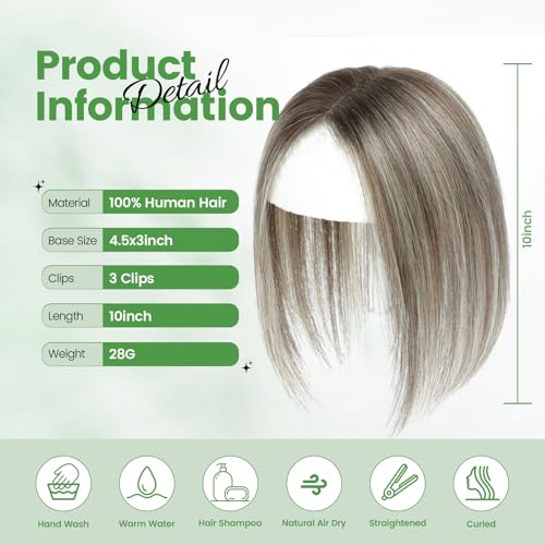 Hair Toppers for Women Upgrade Swiss Lace Base Hair Topper 10inch Hairpieces for Women with Hairloss (Ombre Medium Brown with Blond Highlight)
