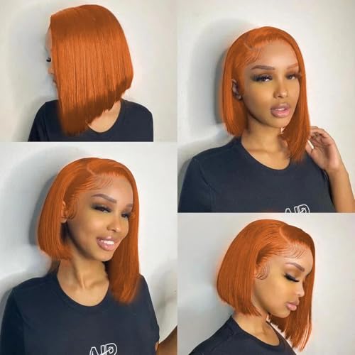 Ginger Orange Bob Wig Human Hair 12 Inch 13x4 HD Lace Frontal 200% Density Straight Short Bob Wigs for Women #350 Orange Ginger Bob Lace Front Wigs Human Hair