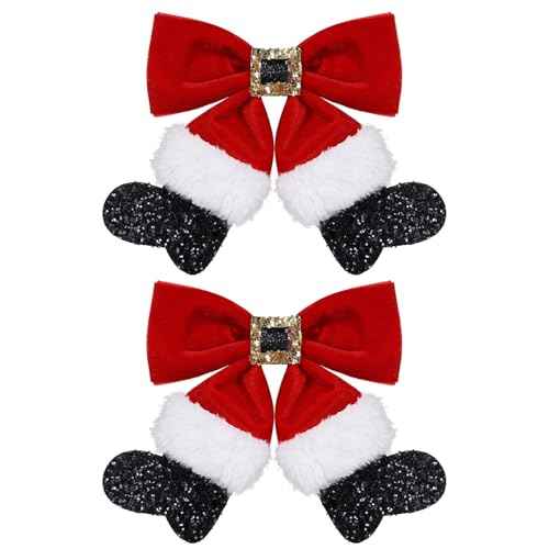 Red Velvet Ribbon Hair Bows 2pc Glitter Sparkly Christmas Santa Claus Decor Hair Clip Barrettes Alligator Hairpins Holiday Party Dress Decor Accessory for Girls Women Xmas Gift