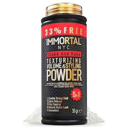 Immortal NYC 5-in-1 Shake and Rake Volume & Styling Powder - Flex Strong Hold - Mattifying All Natural, Unscented Hair Powder for Men - No Residue, All Hair Types