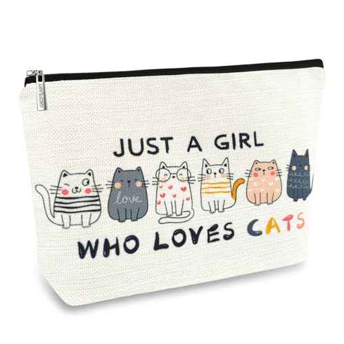 Cat Themed Makeup Bags for Women & Girls - Cute Travel Cosmetic Bags with Zipper Pouch - Funny Cat Mom Gifts for Birthday & Christmas