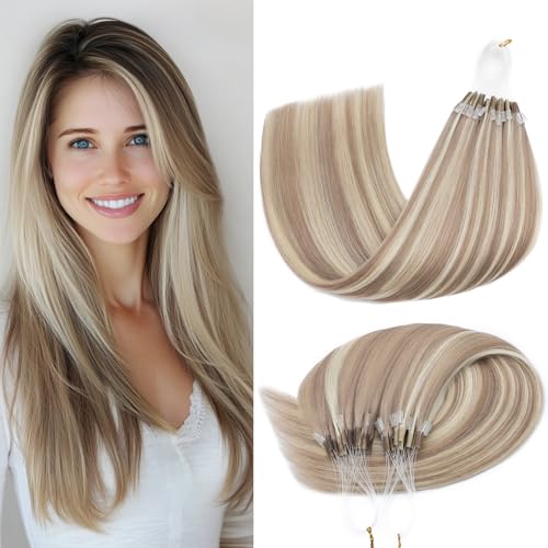 S-noilite U Tip Hair Extensions 100% Real Remy Human Hair Upgraded Micro Ring K Tip Extensions Pre Bonded Keratin Hair Extensions 50g/50 Stands 22 Inch Ash Blonde Highlighted Bleach Blonde