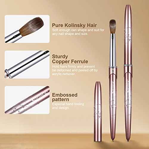 Acrylic Nail Brush Size 8,KEMEISI 100% Pure Kolinsky Nail Art Brushes Sturdy Handle Oval Shaped Acrylic Powder Nail Design Tools for Professional Manicure DIY Home Salon (Brown Gradient)