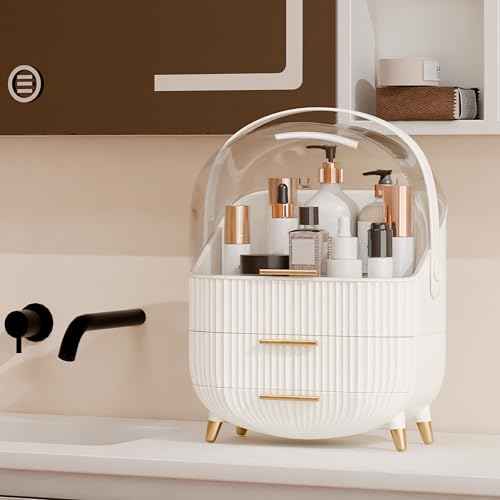Makeup Organizers and Storage, Make up Organizer for Vanity Cosmetics Skincare Organizers With Lid and Drawers Display Cases for Countertop£¨White£©