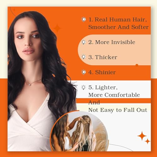 Full Shine Tape ins Human Hair Extensions 22Inch Black Remy Hair Extension Real Human Hair Seamless Skin Weft for Long Extension 20Pcs 50G Tape in Double Sided Tapes for Wedding Add Length