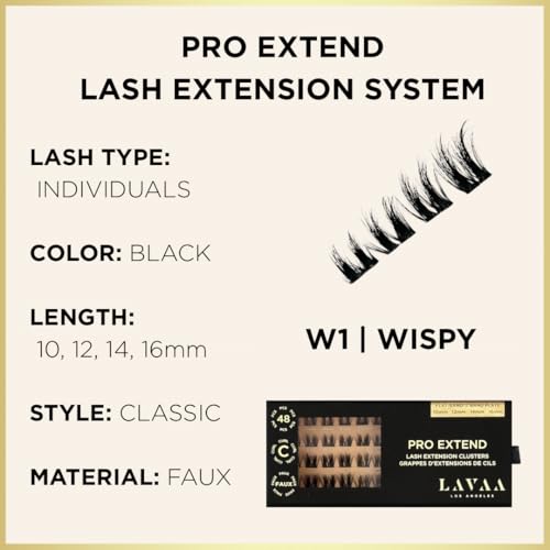 PRO Extend Lash System | 48 Lash Clusters in 4 lenghts: 10mm 12mm 14m 16mm | Flat-Band All-Day Comfort | DIY Lash Extensions (W1 | WISPY Bundle)