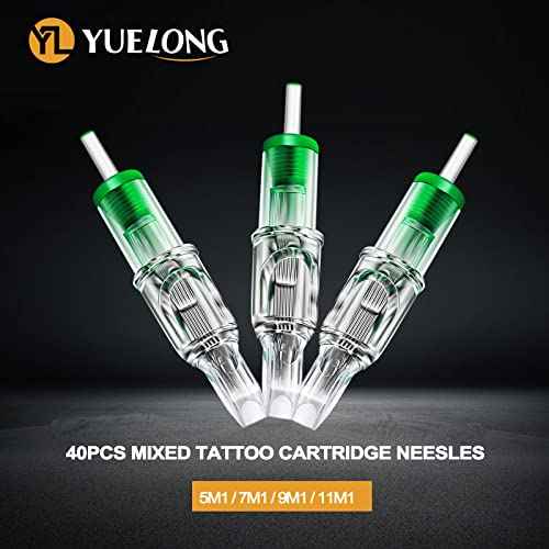 Yuelong 40Pcs Tattoo Cartridges Needles Mixed #12 Magnum 5M1 7M1 9M1 11M1 Assorted Needles with Membrane for Tattoo Artist