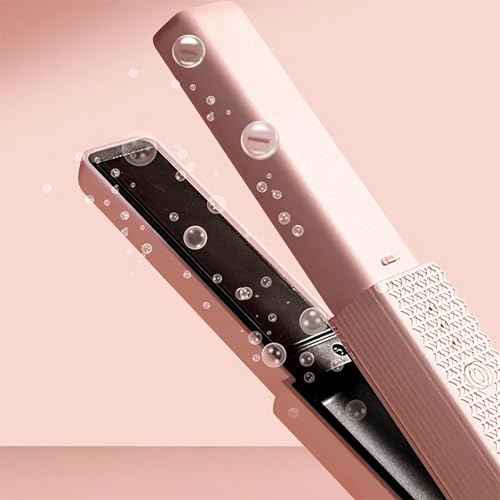 Cordless Hair Straightener, 2 in 1 Portable Mini Ceramic Flat Iron and Curler, USB-C Rechargeable Travel Straightener, Lock in Moisture & Shine, 3 Levels Adjustable (Pink)