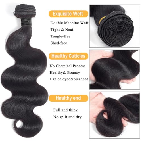 Miss Lee Body Wave Bundles Human Hair 18 20 22Inch 100% Unprocessed 12A Brazilian Virgin Raw Bundles Human Hair 3 Quick Weave Glossy Hair Bundles for Black Women Hair Extensions Real Natural Color