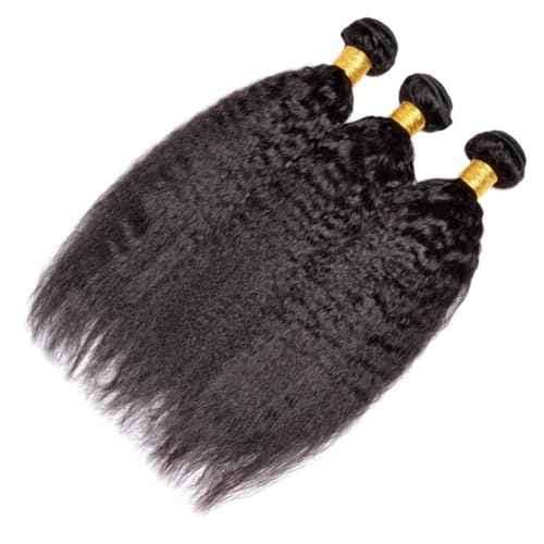 Hair Bundles 12A Yaki Kinky Straight Human Hair 1 Bundles 100% Unprocessed Mongolian Virgin Human Hair Weave Extensions Natural Color Single Bundles (28 inch)