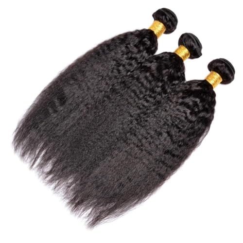 Hair Bundles 12A Yaki Kinky Straight Human Hair 3 Bundles 100% Unprocessed Mongolian Virgin Human Hair Kinky Straight Bundles Yaki Hair Natural Color (16 18 20)