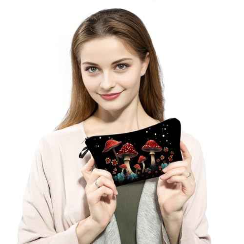 Mushrooms Makeup Bag for Women Travel Cosmetic Organizer Bag Teacher Appreciation Gifts Small Zipper Toiletry Bag