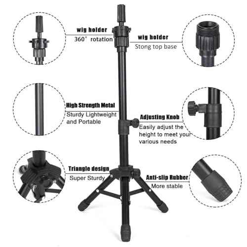 25 Inch Wig Stand Tripod, Adjustable Mannequin Head Stand, Wig Head Stand for Training Heads And Canvas Block Head (Mannequin Head Not Included)