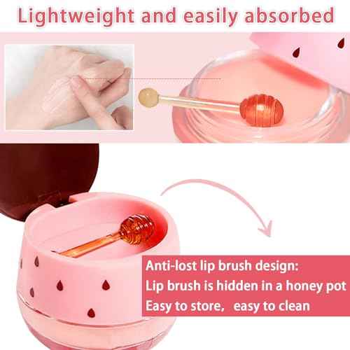 3 PCS Bee Lip Balm Honey Pot, Watermelon & Cherry & Strawberry Lip Mask Overnight Propolis Moisturizing Lip Balm Hydrating Prevention Dry and Crack Lip Scrubs Exfoliator Lip Wrinkle Care (Set C)