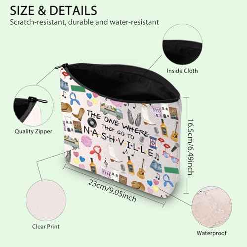FOTAP Nashville Trip Makeup Bag - Travel Gift, Tennessee State Souvenir, Housewarming Gift