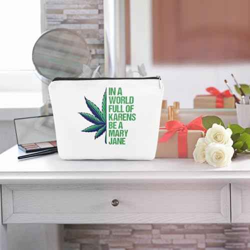 Makeup Cosmetic Marijuana Bag for Women Green Leave Cosmetic Bag Weed Gifts Gag Gifts for Women Friend Coworker Friendship Birthday Graduation Gifts Travel Toiletry Organizer