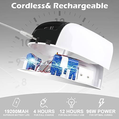 96W UV LED Cordless Nail Lamp,Nail Dryer with 42 Beads,UV Light for Gel Nails Manicure for Fingernails & Toenails,Professional LED Nail Lamp for Salons with 4 Timers and Smart Sensor (White)