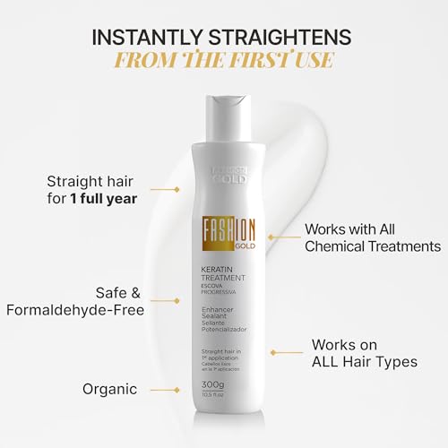 FASHION GOLD, Keratin Hair Treatment, 6 USES per Bottle, Keratina para Alisar el Pelo, Alisado Brasile?o Keratina Permanente, Alisados Organicos SIN FORMOL, Nanoplastia, 300 grs