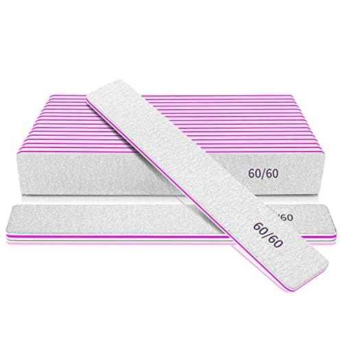 Professional 60/60 Grit Files for Gel and Acrylic Nails - Double Sided Washable Coarse Manicure Tool for Salon