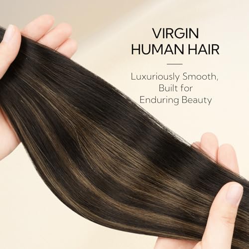 HOTBANANA Invisi Edge Tape in Hair Extensions Human Hair, 18inch 50g 20pcs Balayage Dark Brown Mixed Chestnut Brown Invisible Tape in Extensions Straight Seamless Real Remy Hair Injected