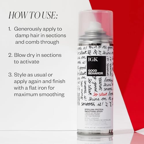IGK GOOD BEHAVIOR Spirulina Protein Smoothing Spray | Keratin Like Treatment + Frizz Control + Heat Protectant | Vegan + Cruelty Free |