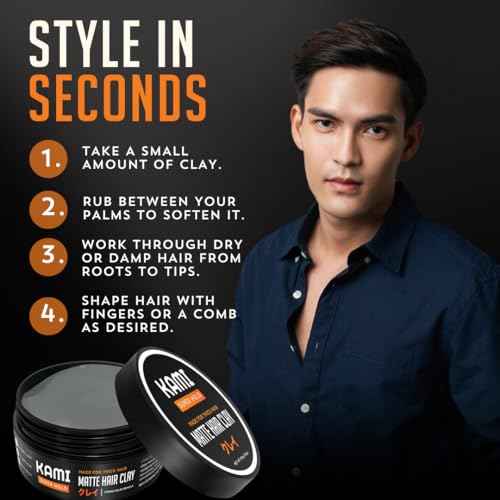 Kami Hair Clay for Men - Strong Hold, Matte Finish for Thick Hair, Long-Lasting Styling Clay for Texture, Volume, & All-Day Control -Hair Care Product