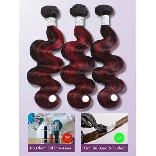 99J Burgundy Highlight Body Wave Single Bundles 24 inch, 12A 100% Virgin Burgundy and Black Colored Human Hair Single Bundles Thick Track Ombre Red 99J Brazilian Quick Wavy Weaves Sew In Remy