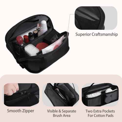 Travel Makeup Bag,Large Capacity Cosmetic Bags for Women,Toiletry Bag Make up Organizer with Divider and Handle(Black)
