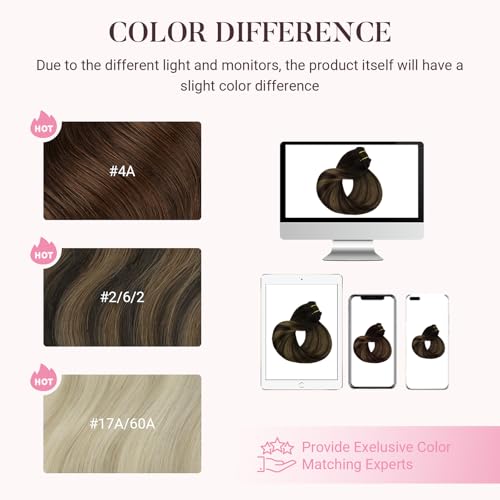 MAXITA Hair Extensions Clip in Human Hair, 120g 7pcs 16 Inch, Balayage Dark Brown Mixed Chestnut Brown Hair Extensions Real Human Hair Remy Natural Straight Hair for Woman