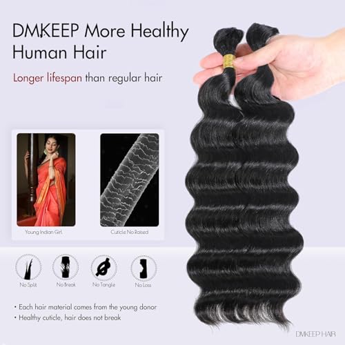 DMKEEP Top Grade Loose Wave Human Braiding Hair 2 Bundles 100g Human Hair Braiding Hair No Weft Bulk Human Hair for Braiding Hair Extensions Natural Color 20 Inch
